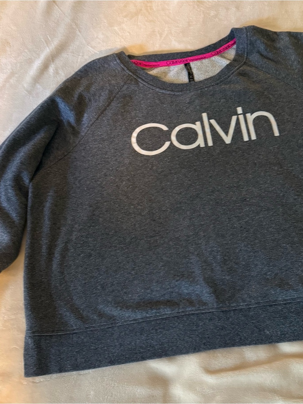 Calvin Klein Performance Charcoal Gray Crewneck Sweatshirt with Pink Neck Trim